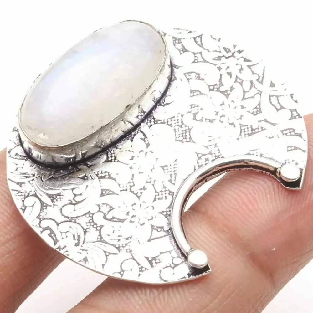 Rainbow Moonstone Sliver Plated Antique Style Pendant Size 1.4